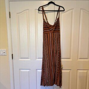 BloomChic Boho Print Elastic Waist Split Hem Cami Dress Rust / 14-16/1X
